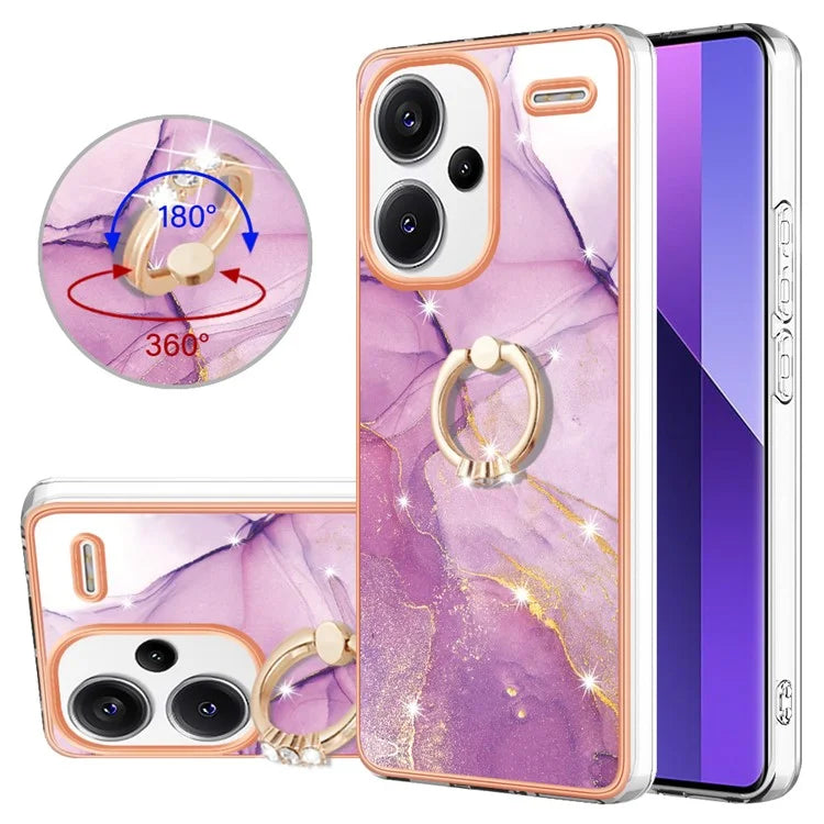 YB IMD Series-10 For Xiaomi Redmi Note 13 Pro+ 5G Kickstand Case Marble Pattern TPU Electroplated Phone Cover