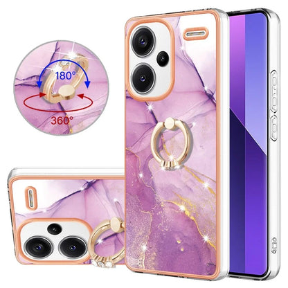 YB IMD Series-10 For Xiaomi Redmi Note 13 Pro+ 5G Kickstand Case Marble Pattern TPU Electroplated Phone Cover