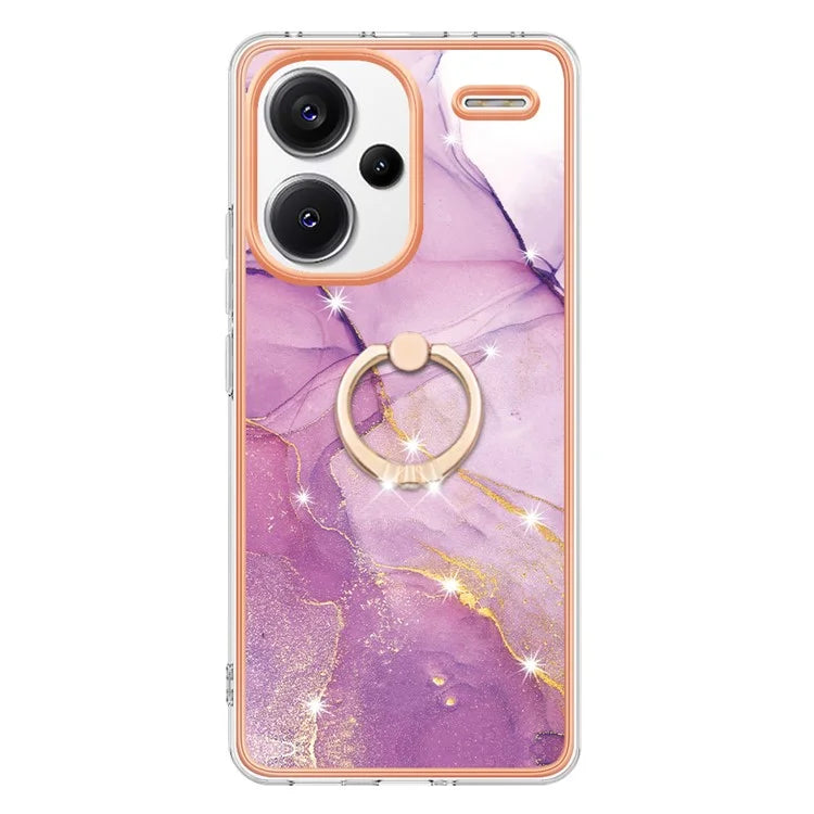 YB IMD Series-10 For Xiaomi Redmi Note 13 Pro+ 5G Kickstand Case Marble Pattern TPU Electroplated Phone Cover