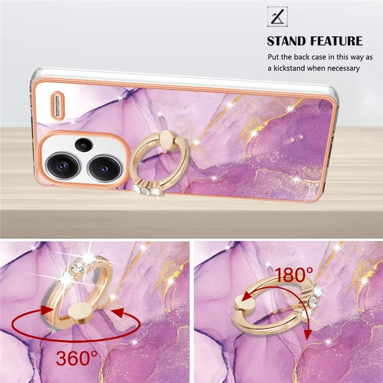 YB IMD Series-10 For Xiaomi Redmi Note 13 Pro+ 5G Kickstand Case Marble Pattern TPU Electroplated Phone Cover