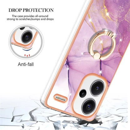 YB IMD Series-10 For Xiaomi Redmi Note 13 Pro+ 5G Kickstand Case Marble Pattern TPU Electroplated Phone Cover