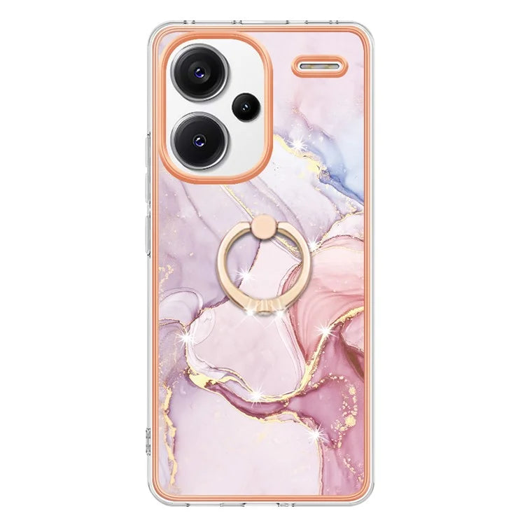 YB IMD Series-10 For Xiaomi Redmi Note 13 Pro+ 5G Kickstand Case Marble Pattern TPU Electroplated Phone Cover