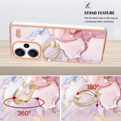 YB IMD Series-10 For Xiaomi Redmi Note 13 Pro+ 5G Kickstand Case Marble Pattern TPU Electroplated Phone Cover