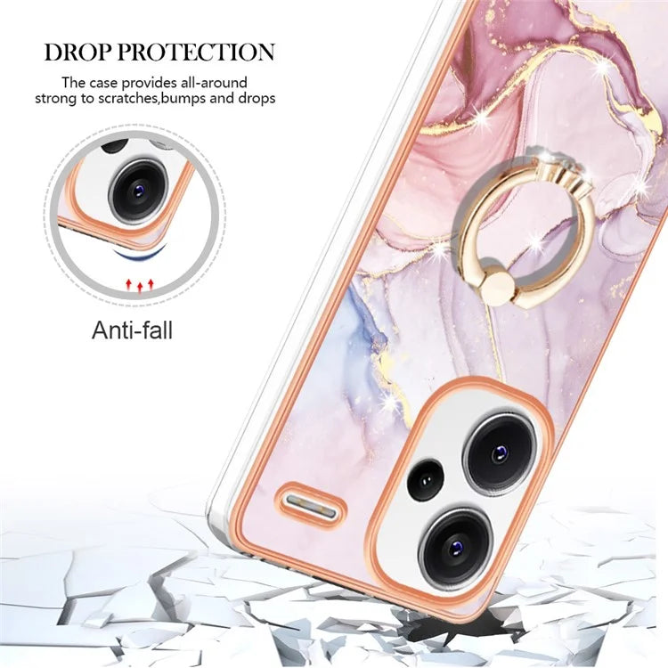 YB IMD Series-10 For Xiaomi Redmi Note 13 Pro+ 5G Kickstand Case Marble Pattern TPU Electroplated Phone Cover