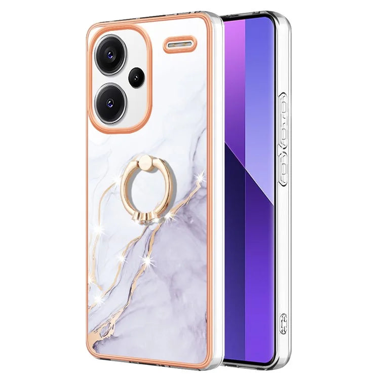 YB IMD Series-10 For Xiaomi Redmi Note 13 Pro+ 5G Kickstand Case Marble Pattern TPU Electroplated Phone Cover