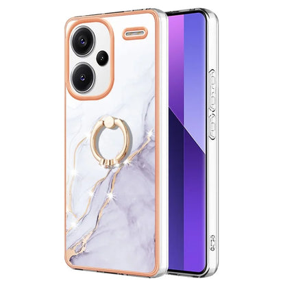 YB IMD Series-10 For Xiaomi Redmi Note 13 Pro+ 5G Kickstand Case Marble Pattern TPU Electroplated Phone Cover
