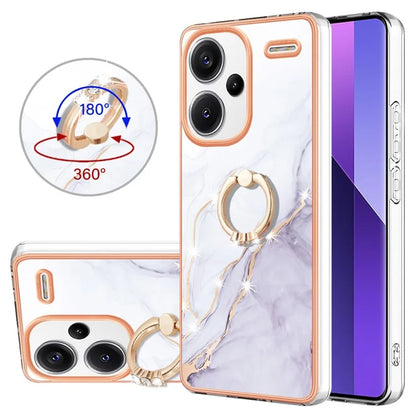 YB IMD Series-10 For Xiaomi Redmi Note 13 Pro+ 5G Kickstand Case Marble Pattern TPU Electroplated Phone Cover