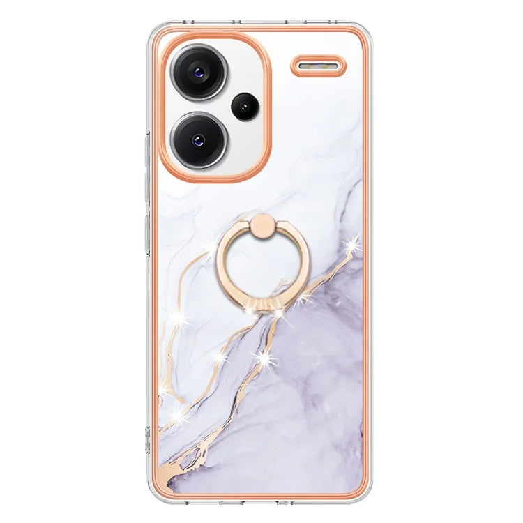 YB IMD Series-10 For Xiaomi Redmi Note 13 Pro+ 5G Kickstand Case Marble Pattern TPU Electroplated Phone Cover