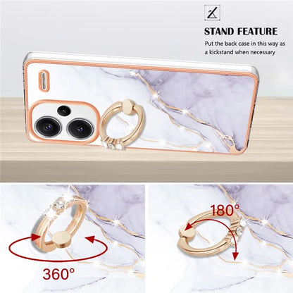 YB IMD Series-10 For Xiaomi Redmi Note 13 Pro+ 5G Kickstand Case Marble Pattern TPU Electroplated Phone Cover