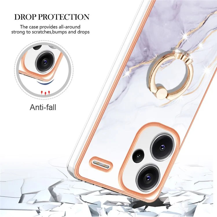 YB IMD Series-10 For Xiaomi Redmi Note 13 Pro+ 5G Kickstand Case Marble Pattern TPU Electroplated Phone Cover