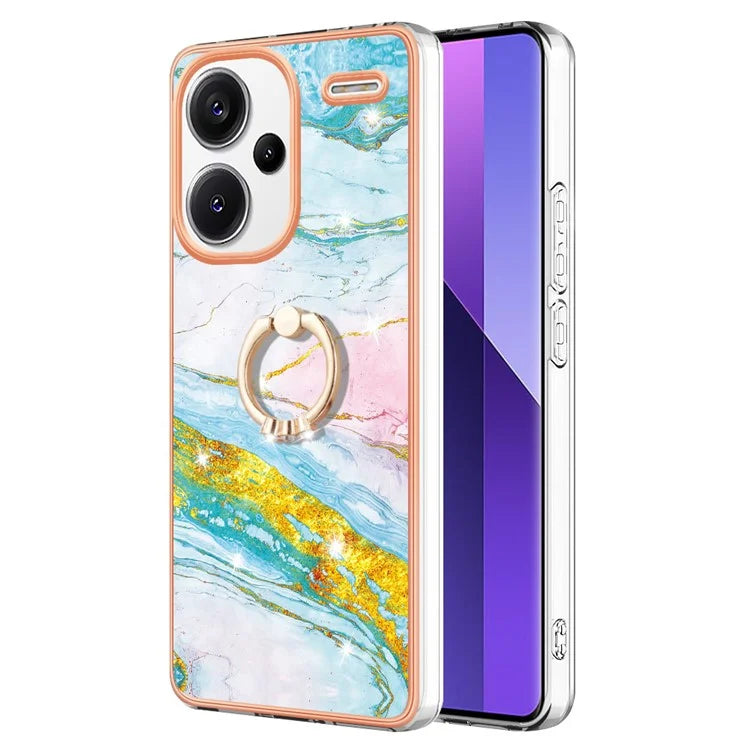 YB IMD Series-10 For Xiaomi Redmi Note 13 Pro+ 5G Kickstand Case Marble Pattern TPU Electroplated Phone Cover
