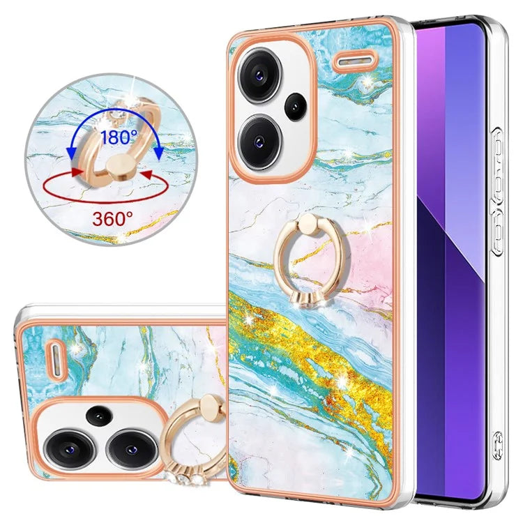 YB IMD Series-10 For Xiaomi Redmi Note 13 Pro+ 5G Kickstand Case Marble Pattern TPU Electroplated Phone Cover