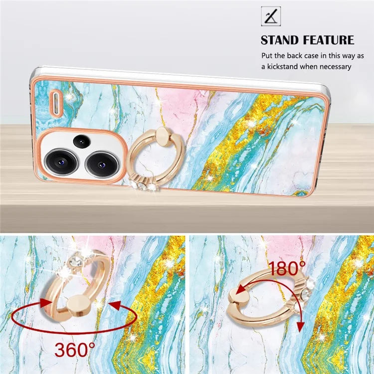 YB IMD Series-10 For Xiaomi Redmi Note 13 Pro+ 5G Kickstand Case Marble Pattern TPU Electroplated Phone Cover