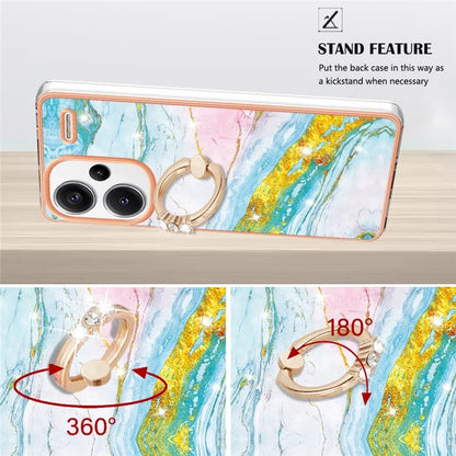 YB IMD Series-10 For Xiaomi Redmi Note 13 Pro+ 5G Kickstand Case Marble Pattern TPU Electroplated Phone Cover