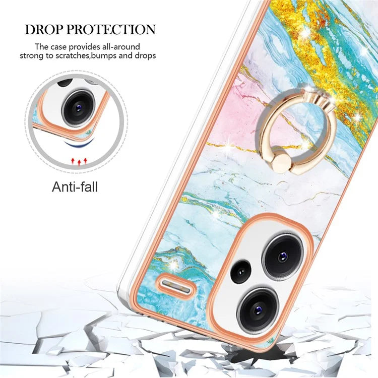 YB IMD Series-10 For Xiaomi Redmi Note 13 Pro+ 5G Kickstand Case Marble Pattern TPU Electroplated Phone Cover
