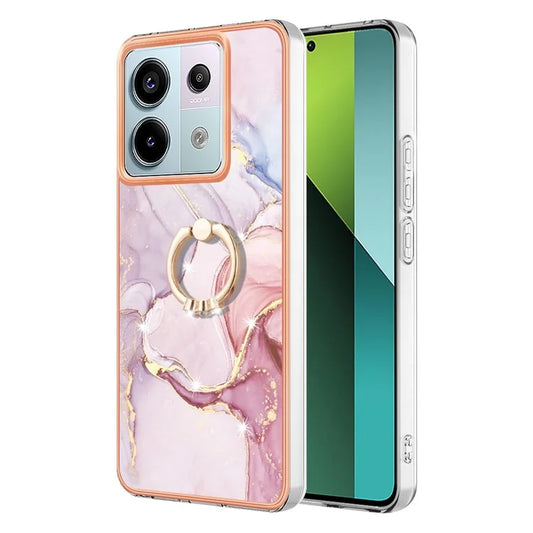 YB IMD Series-10 For Xiaomi Redmi Note 13 Pro 5G / Poco X6 5G Ring Holder Case TPU Marble Pattern Phone Cover