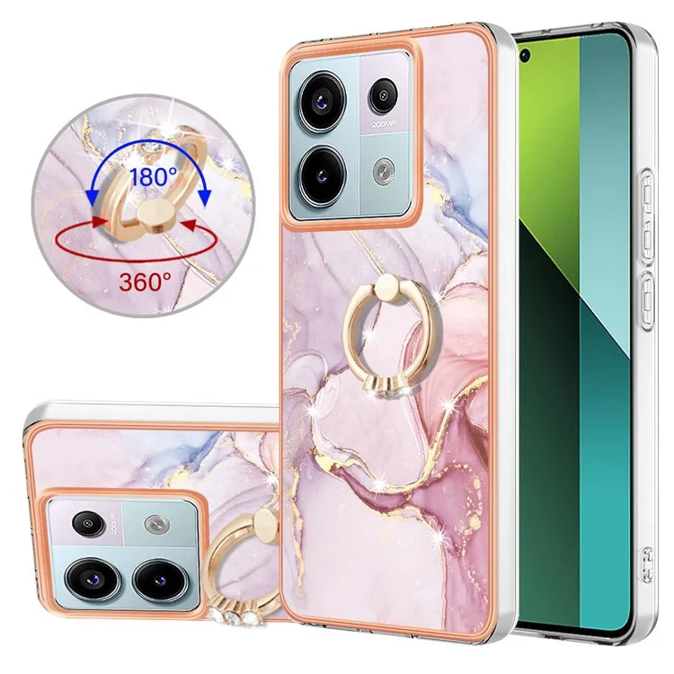 YB IMD Series-10 For Xiaomi Redmi Note 13 Pro 5G / Poco X6 5G Ring Holder Case TPU Marble Pattern Phone Cover