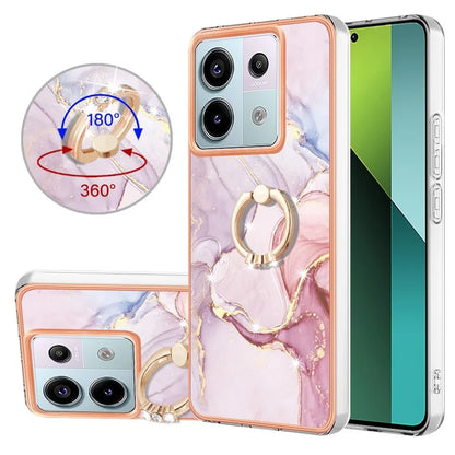YB IMD Series-10 For Xiaomi Redmi Note 13 Pro 5G / Poco X6 5G Ring Holder Case TPU Marble Pattern Phone Cover