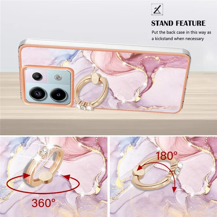 YB IMD Series-10 For Xiaomi Redmi Note 13 Pro 5G / Poco X6 5G Ring Holder Case TPU Marble Pattern Phone Cover