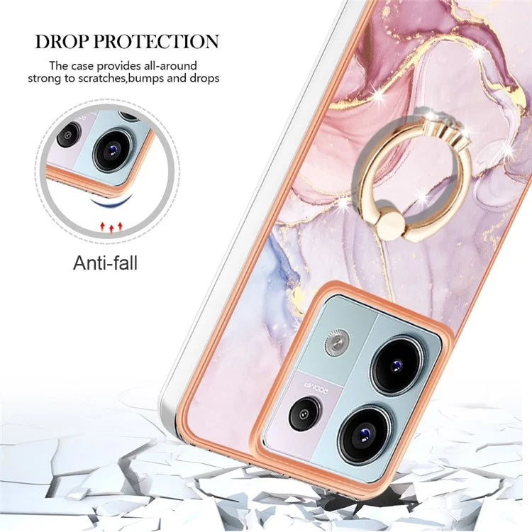 YB IMD Series-10 For Xiaomi Redmi Note 13 Pro 5G / Poco X6 5G Ring Holder Case TPU Marble Pattern Phone Cover
