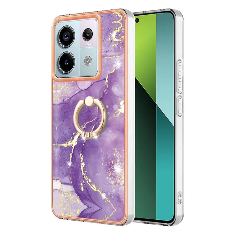 YB IMD Series-10 For Xiaomi Redmi Note 13 Pro 5G / Poco X6 5G Ring Holder Case TPU Marble Pattern Phone Cover
