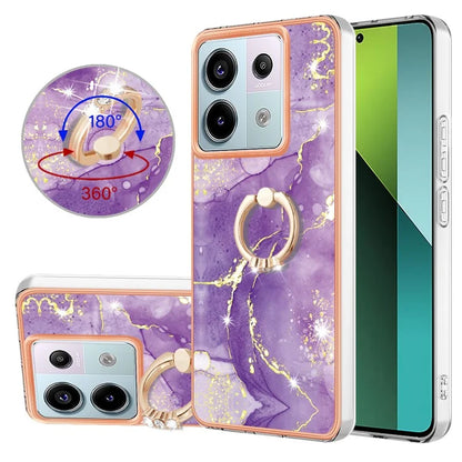 YB IMD Series-10 For Xiaomi Redmi Note 13 Pro 5G / Poco X6 5G Ring Holder Case TPU Marble Pattern Phone Cover