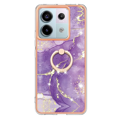 YB IMD Series-10 For Xiaomi Redmi Note 13 Pro 5G / Poco X6 5G Ring Holder Case TPU Marble Pattern Phone Cover