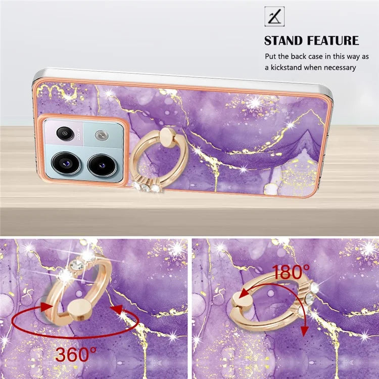 YB IMD Series-10 For Xiaomi Redmi Note 13 Pro 5G / Poco X6 5G Ring Holder Case TPU Marble Pattern Phone Cover