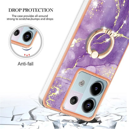YB IMD Series-10 For Xiaomi Redmi Note 13 Pro 5G / Poco X6 5G Ring Holder Case TPU Marble Pattern Phone Cover