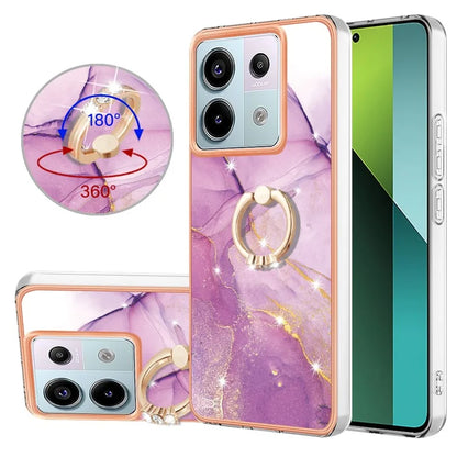 YB IMD Series-10 For Xiaomi Redmi Note 13 Pro 5G / Poco X6 5G Ring Holder Case TPU Marble Pattern Phone Cover
