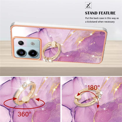 YB IMD Series-10 For Xiaomi Redmi Note 13 Pro 5G / Poco X6 5G Ring Holder Case TPU Marble Pattern Phone Cover