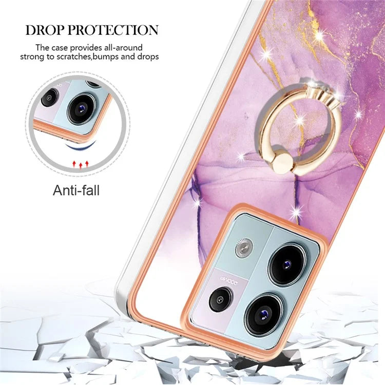 YB IMD Series-10 For Xiaomi Redmi Note 13 Pro 5G / Poco X6 5G Ring Holder Case TPU Marble Pattern Phone Cover