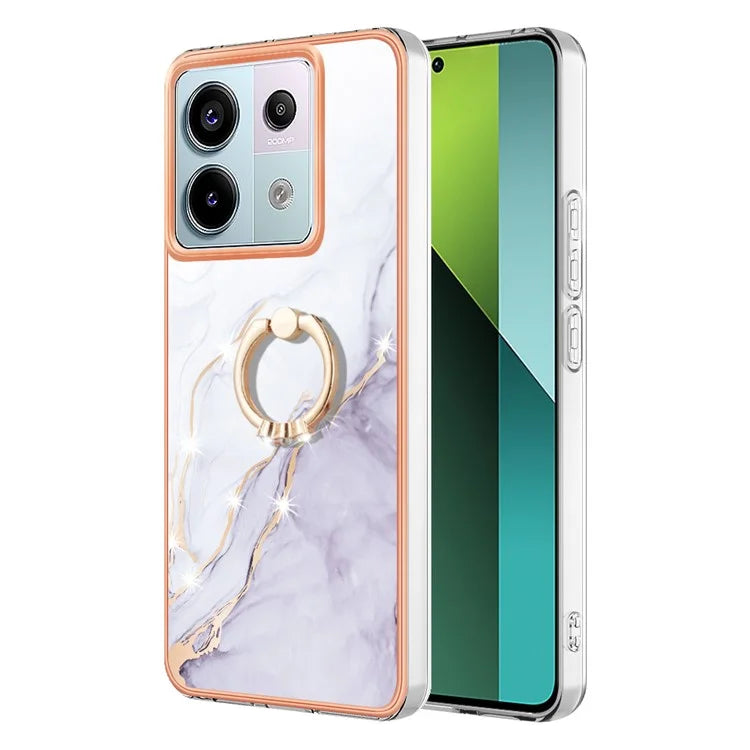 YB IMD Series-10 For Xiaomi Redmi Note 13 Pro 5G / Poco X6 5G Ring Holder Case TPU Marble Pattern Phone Cover