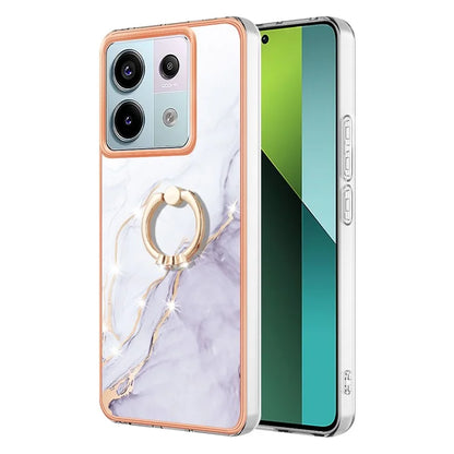 YB IMD Series-10 For Xiaomi Redmi Note 13 Pro 5G / Poco X6 5G Ring Holder Case TPU Marble Pattern Phone Cover