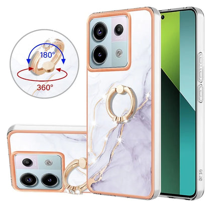 YB IMD Series-10 For Xiaomi Redmi Note 13 Pro 5G / Poco X6 5G Ring Holder Case TPU Marble Pattern Phone Cover