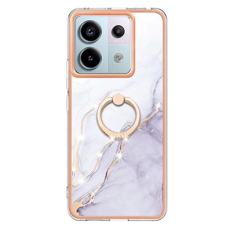 YB IMD Series-10 For Xiaomi Redmi Note 13 Pro 5G / Poco X6 5G Ring Holder Case TPU Marble Pattern Phone Cover