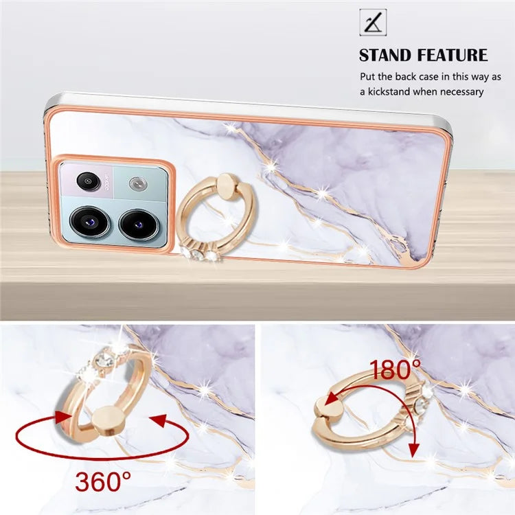 YB IMD Series-10 For Xiaomi Redmi Note 13 Pro 5G / Poco X6 5G Ring Holder Case TPU Marble Pattern Phone Cover
