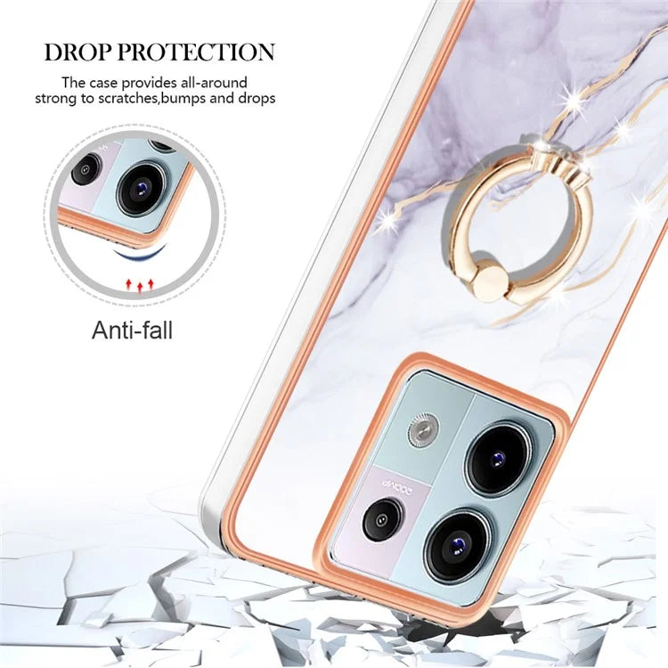 YB IMD Series-10 For Xiaomi Redmi Note 13 Pro 5G / Poco X6 5G Ring Holder Case TPU Marble Pattern Phone Cover