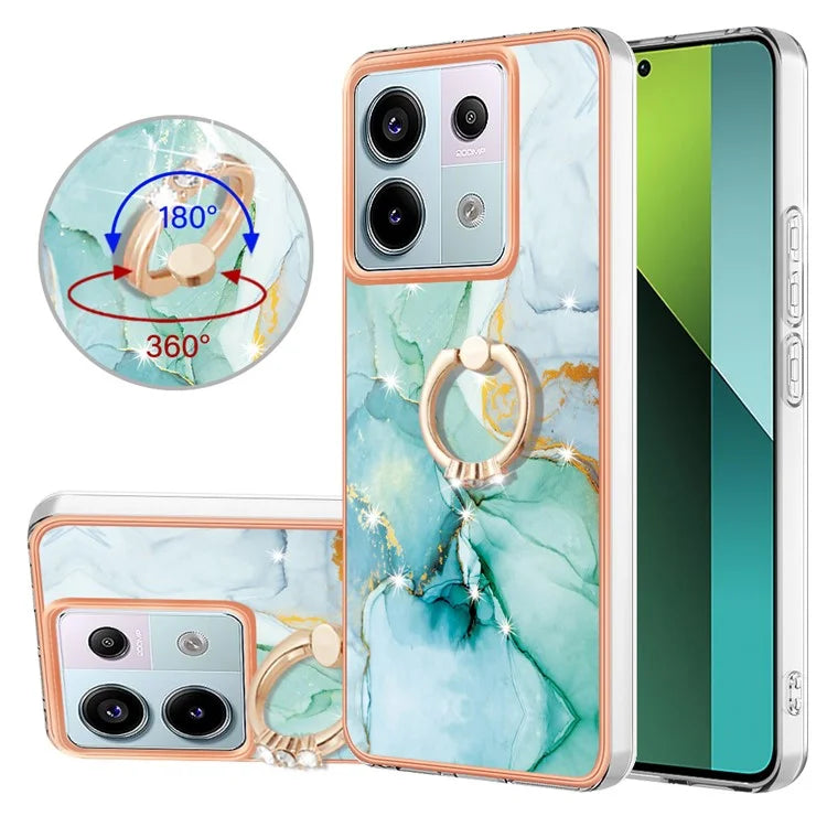 YB IMD Series-10 For Xiaomi Redmi Note 13 Pro 5G / Poco X6 5G Ring Holder Case TPU Marble Pattern Phone Cover