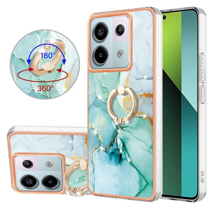 YB IMD Series-10 For Xiaomi Redmi Note 13 Pro 5G / Poco X6 5G Ring Holder Case TPU Marble Pattern Phone Cover