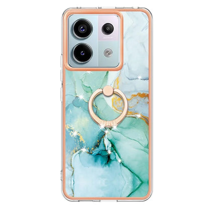 YB IMD Series-10 For Xiaomi Redmi Note 13 Pro 5G / Poco X6 5G Ring Holder Case TPU Marble Pattern Phone Cover
