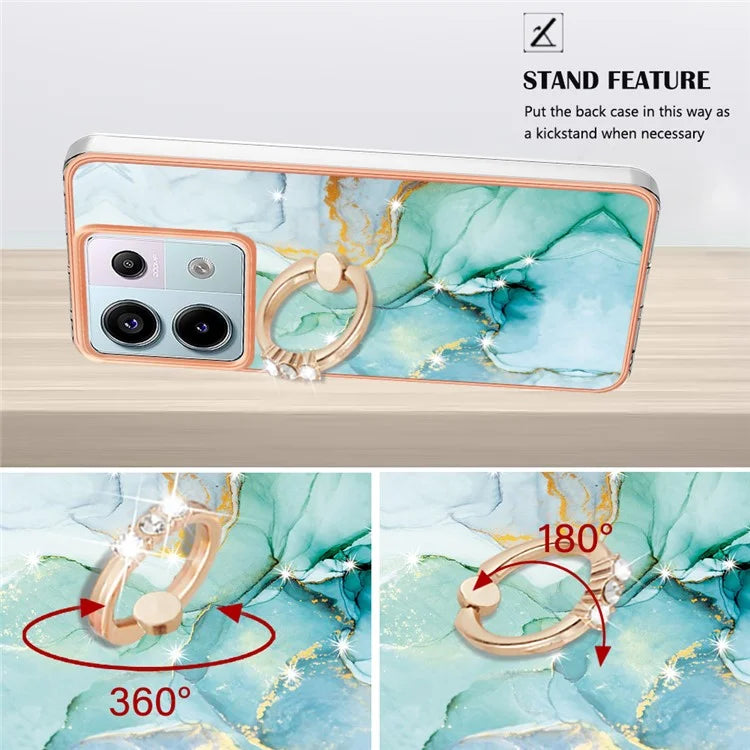 YB IMD Series-10 For Xiaomi Redmi Note 13 Pro 5G / Poco X6 5G Ring Holder Case TPU Marble Pattern Phone Cover