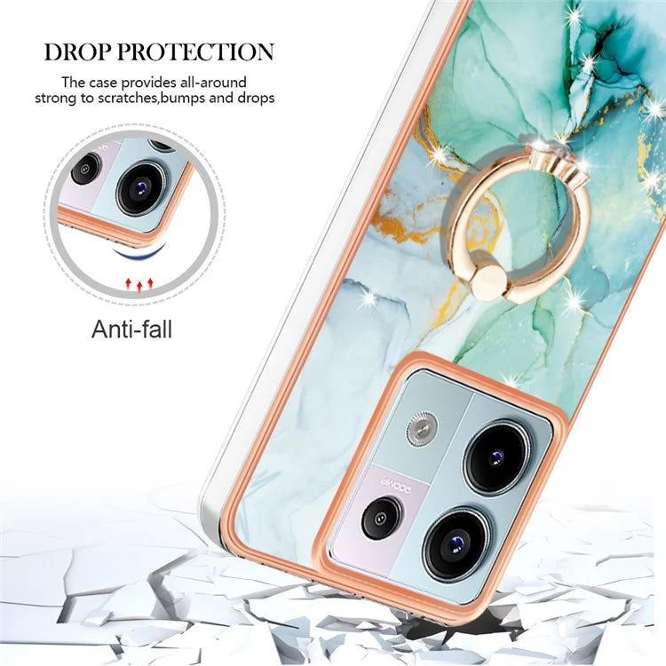 YB IMD Series-10 For Xiaomi Redmi Note 13 Pro 5G / Poco X6 5G Ring Holder Case TPU Marble Pattern Phone Cover