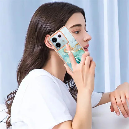 YB IMD Series-10 For Xiaomi Redmi Note 13 Pro 5G / Poco X6 5G Ring Holder Case TPU Marble Pattern Phone Cover