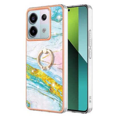 YB IMD Series-10 For Xiaomi Redmi Note 13 Pro 5G / Poco X6 5G Ring Holder Case TPU Marble Pattern Phone Cover