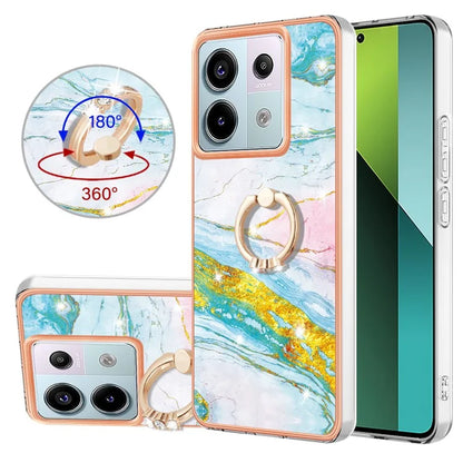 YB IMD Series-10 For Xiaomi Redmi Note 13 Pro 5G / Poco X6 5G Ring Holder Case TPU Marble Pattern Phone Cover