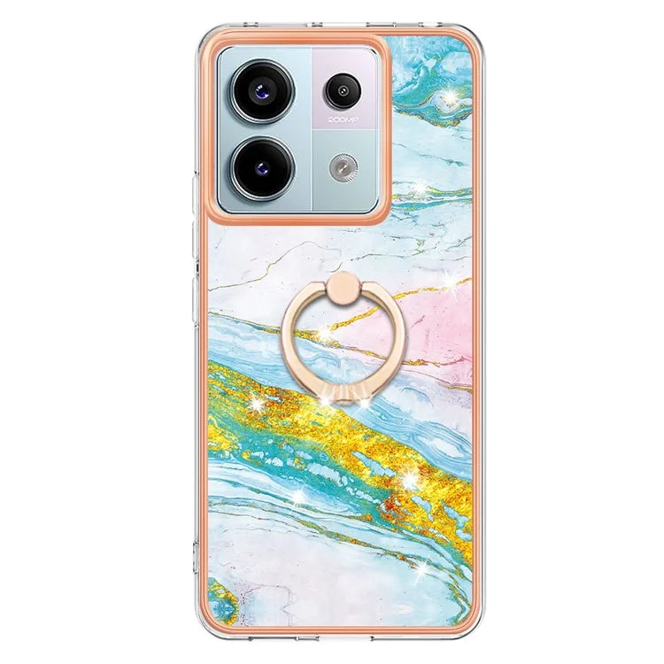 YB IMD Series-10 For Xiaomi Redmi Note 13 Pro 5G / Poco X6 5G Ring Holder Case TPU Marble Pattern Phone Cover