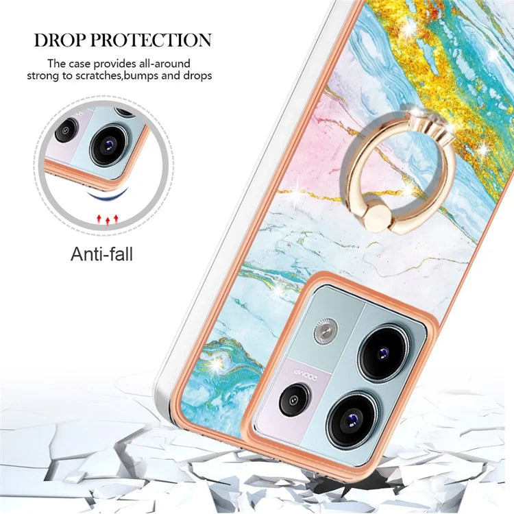 YB IMD Series-10 For Xiaomi Redmi Note 13 Pro 5G / Poco X6 5G Ring Holder Case TPU Marble Pattern Phone Cover