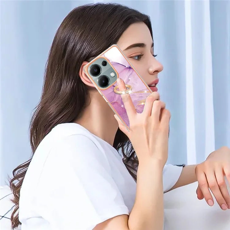 YB IMD Series-10 For Xiaomi Redmi Note 13 Pro 4G / Poco M6 Pro 4G Phone Case TPU Marble Pattern Kickstand Cover