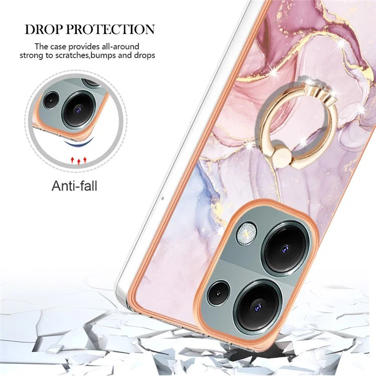 YB IMD Series-10 For Xiaomi Redmi Note 13 Pro 4G / Poco M6 Pro 4G Phone Case TPU Marble Pattern Kickstand Cover